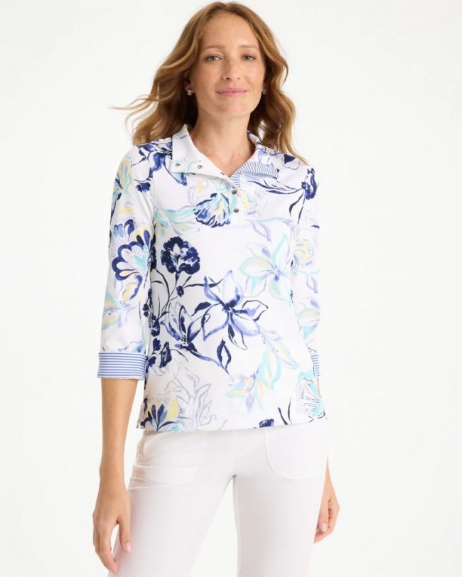 Chicos Zenergy® UPF Floral Snap Mockneck - AMPARO BLUE