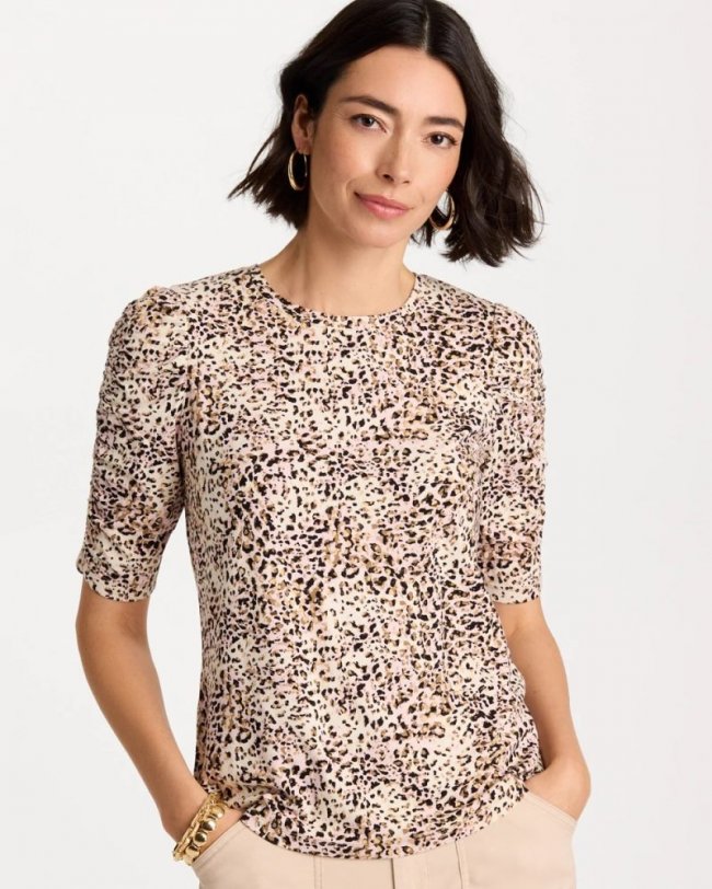Chicos Touch of Cool™ Animal Print Shirred Tee - CATTAIL BROWN