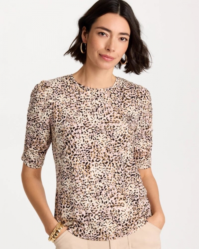 Chicos Touch of Cool™ Animal Print Shirred Tee - CATTAIL BROWN
