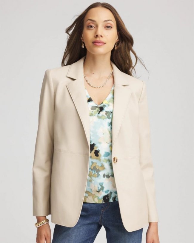 Chicos Faux Leather Blazer - IVORY WHEAT Chicos Faux Leather Blazer - IVORY WHEAT