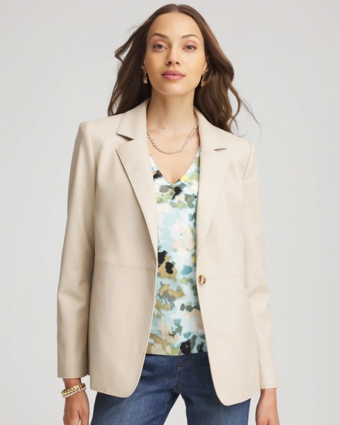Chicos Faux Leather Blazer - IVORY WHEAT
