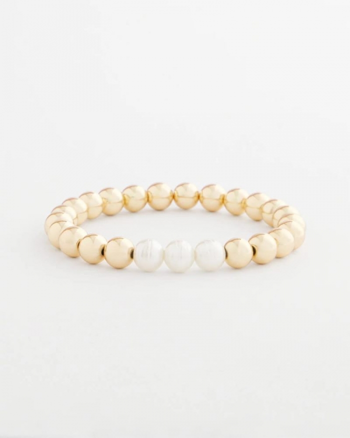 Chicos Goldtone Bead Stretch Bracelet - PEARL