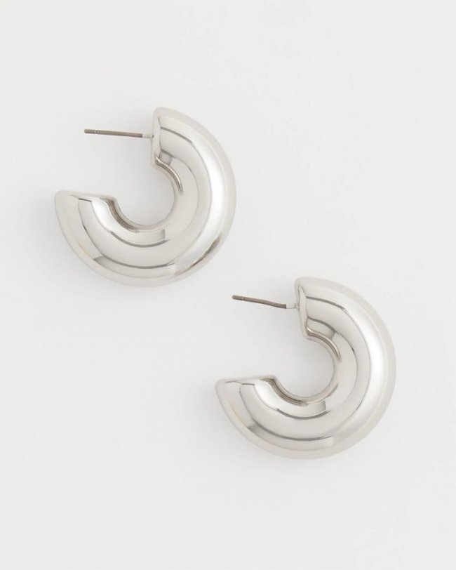 Chicos Silver Puff Hoop Earrings - SILVER Chicos Silver Puff Hoop Earrings - SILVER