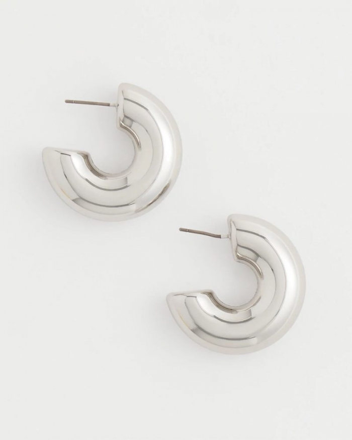 Chicos Silver Puff Hoop Earrings - SILVER