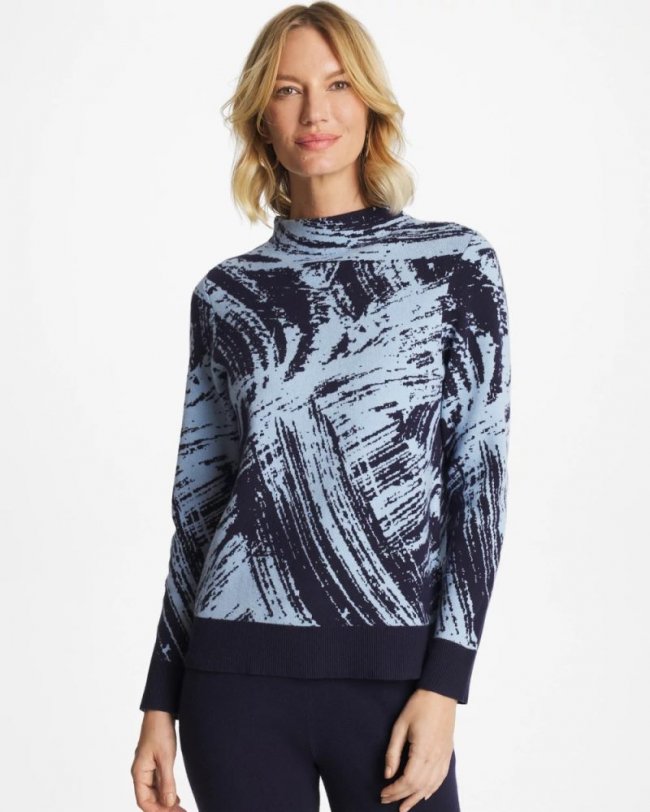 Chicos Zenergy® Luxe Sketch Funnelneck Top - CRYSTAL TOPAZ