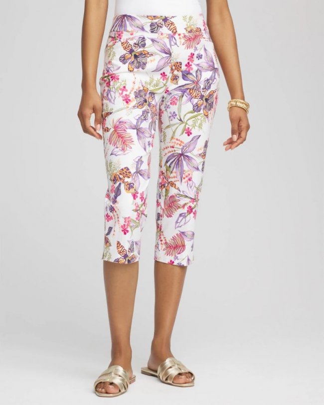 Chicos Brigitte™ Floral Pull-On Capri Pants - ALABASTER
