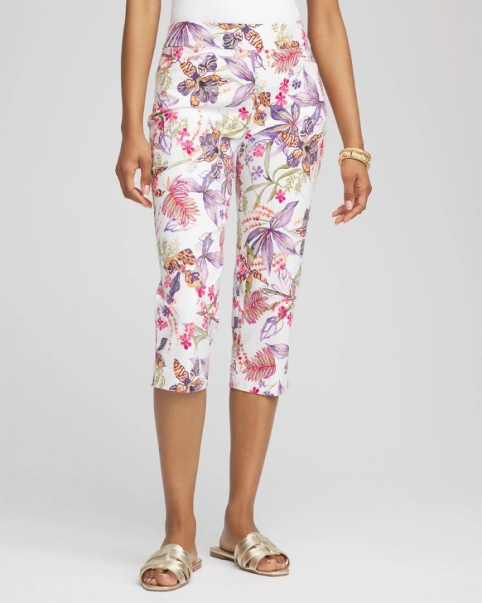 Chicos Brigitte™ Floral Pull-On Capri Pants - ALABASTER