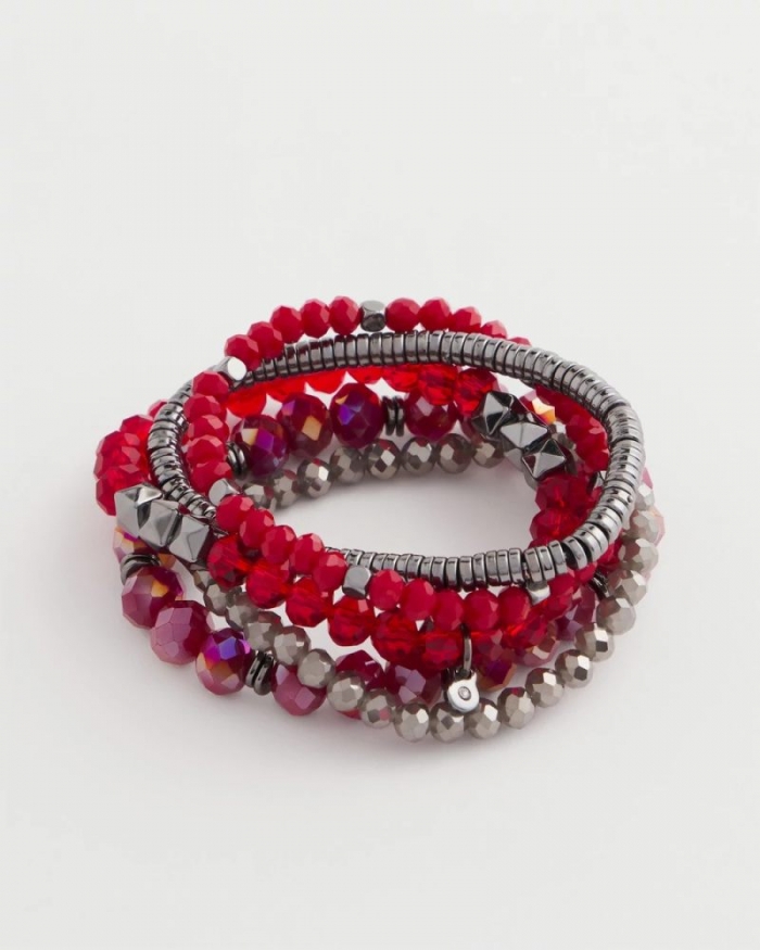 Chicos Red Stretch Set of Five Beaded Bracelets - RED