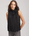 Chicos Pleated Smocked Tie-Neck Top - BLACK