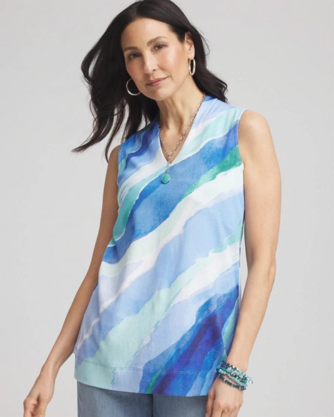Chicos Ocean Pima Sleeveless V-Neck Tunic - RICH COBALT