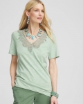 Chicos Lace V-Neck Slub Tee - MOROCCAN MINT