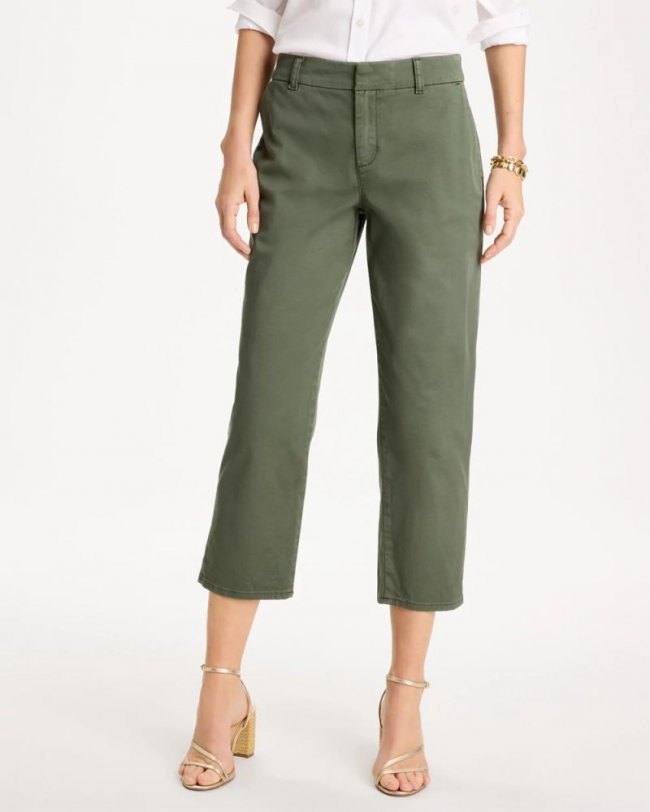 Chicos Relaxed Boyfriend Chino Crop Pants - KELP FOREST