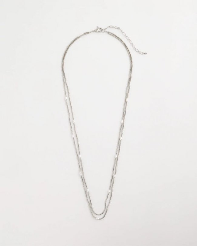 Chicos Pearlescent Bead Ball Long Necklace - SILVER