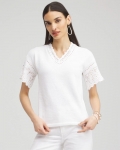 Chicos Pointelle Knit Pullover Sweater - ALABASTER