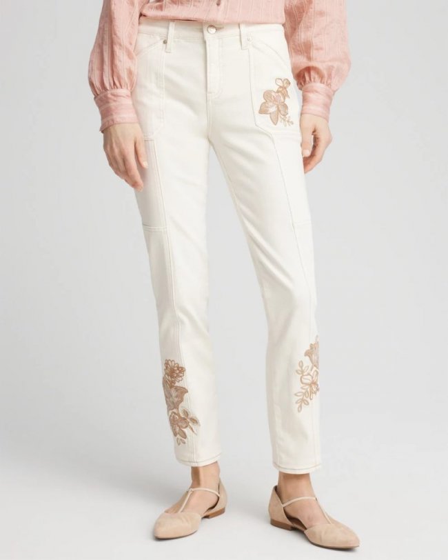 Chicos Girlfriend Ankle Utility Jeans - SEA SALT