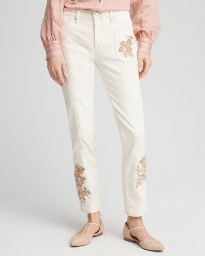 Chicos Girlfriend Ankle Utility Jeans - SEA SALT