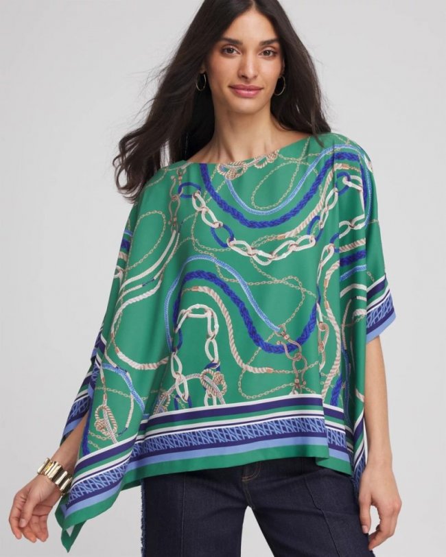 Chicos Rope Relic Poncho - JARDIN GREEN