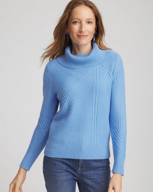 Chicos Ribbed Cowlneck Sweater - TIDAL BLUE Chicos Ribbed Cowlneck Sweater - TIDAL BLUE