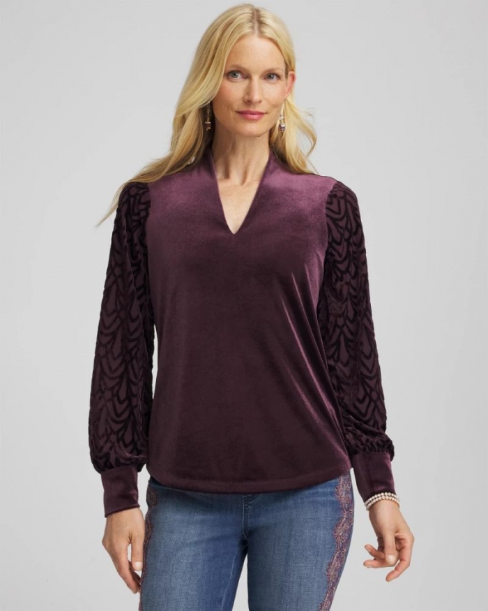 Chicos Art Deco Velvet Burnout Top - NIGHT BLOOM