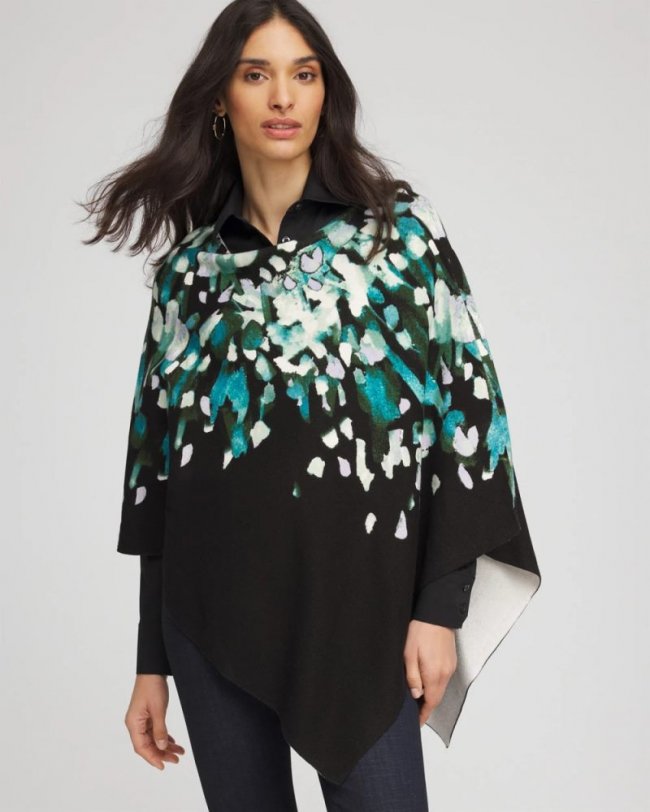Chicos Convertible Knit Boatneck Poncho - DARK AQUA