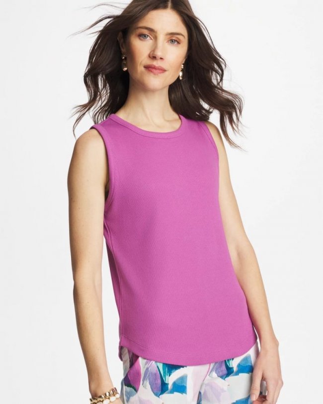 Chicos High Neck Rib Tank - VIOLET SHADOW