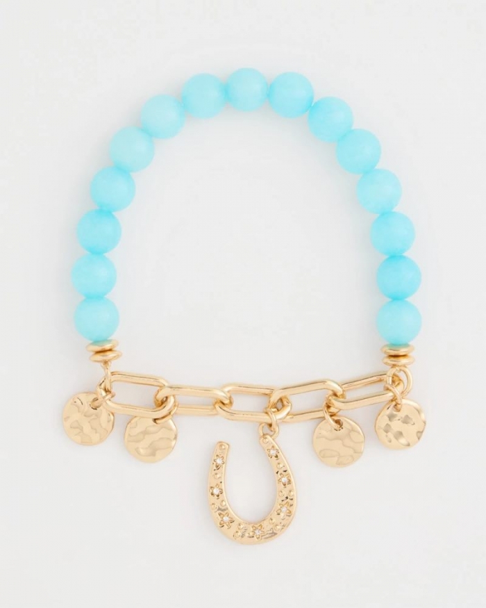 Chicos Jade Stone Link Charm Bracelet - LIGHT BLUE