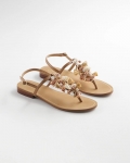 Chicos Beach Seashell T-Strap Sandals - NATURAL