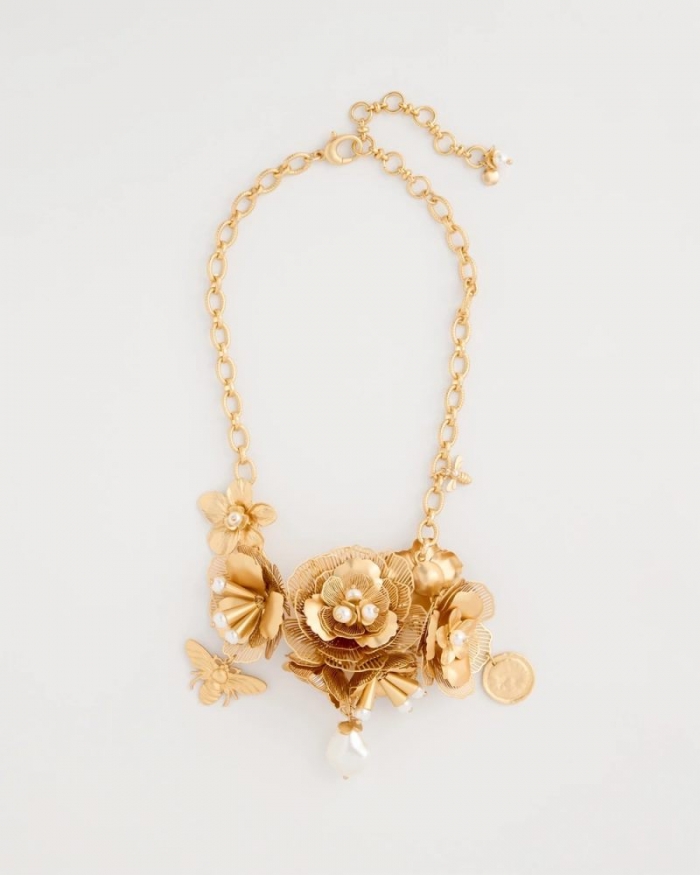 Chicos Chico’s Originals Filigree Flower Bib Necklace - GOLD