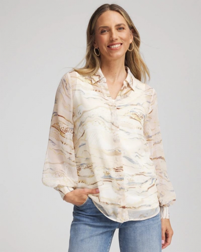 Chicos Georgette Blouson Sleeve Blouse - ECRU