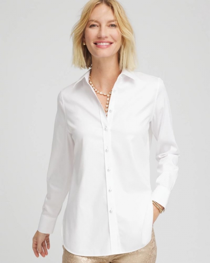 Chicos No Iron Pearl-Button Stretch Shirt - OPTIC WHITE