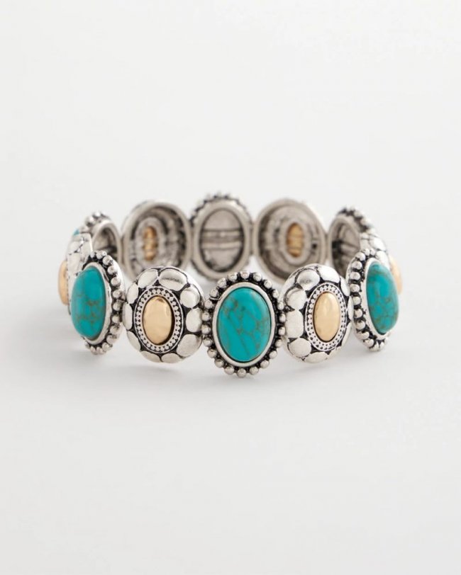 Chicos Turquoise Mixed Metal Stretch Bracelet - TURQUOISE Chicos Turquoise Mixed Metal Stretch Bracelet - TURQUOISE