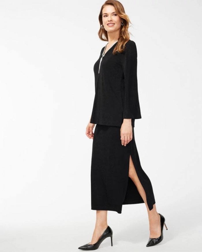 Chicos Travelers™ Side-Slit Maxi Skirt - TRAVELERS BLACK