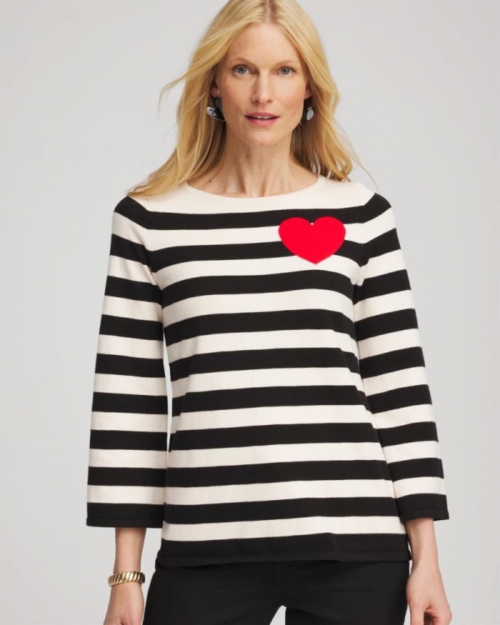 Chicos Striped V-Day Pullover - ENGLISH CREAM