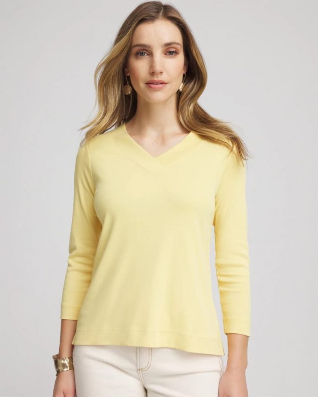 Chicos Short Pima 3/4 Sleeve Tee - GOLDEN CHAMOIS Chicos Short Pima 3/4 Sleeve Tee - GOLDEN CHAMOIS