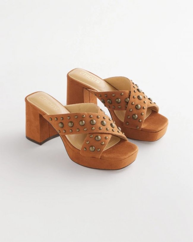 Chicos Vale Western Suede Block Heels - COGNAC