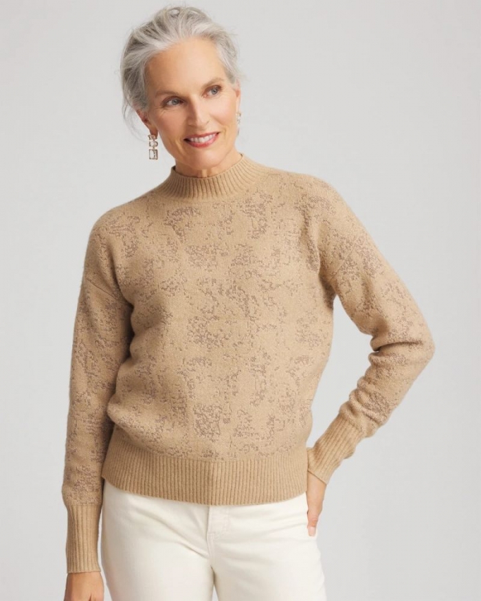 Chicos Jacquard Mockneck Pullover - CHAMPAGNE FIZZ