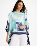 Chicos Woven Crepe Artisanal Poncho - PASSPORT BLUE Chicos Woven Crepe Artisanal Poncho - PASSPORT BLUE