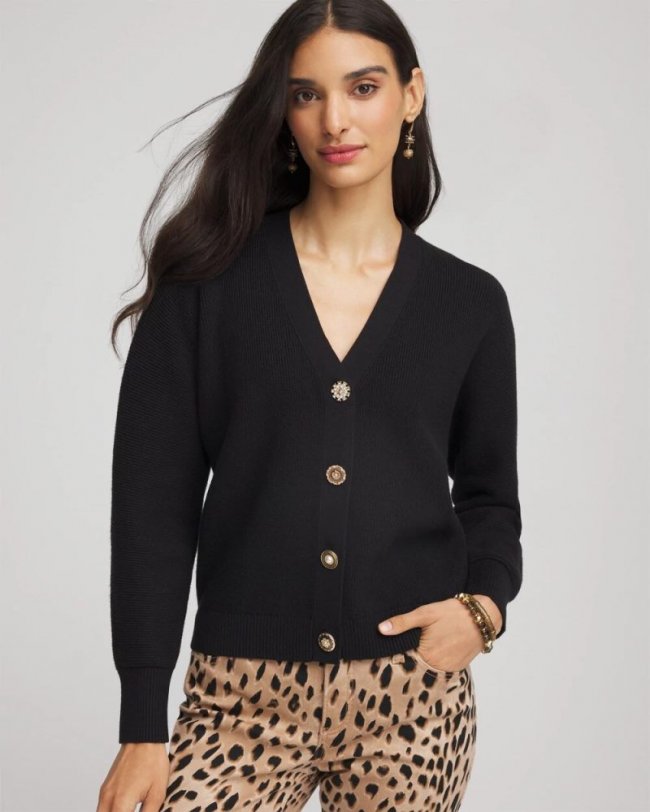 Chicos Relaxed-Fit Button-Front Cardigan - BLACK Chicos Relaxed-Fit Button-Front Cardigan - BLACK