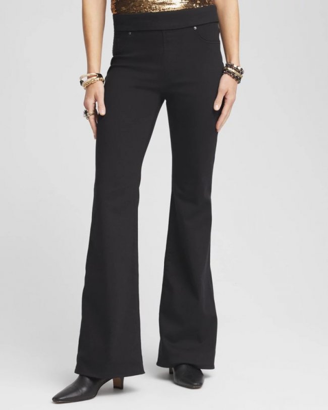 Chicos Pull On Flare Jeggings - BLACK
