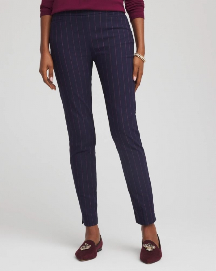 Chicos Pinstriped Brigitte™ Slim Pull-On Ankle Pants - PASSPORT BLUE