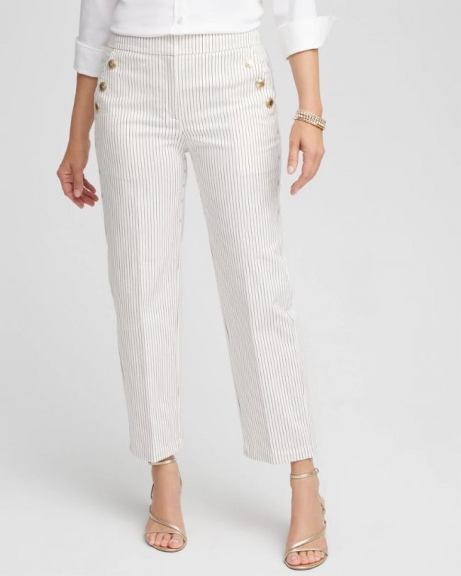 Chicos Emme Striped Sailor Straight Crops - ECRU