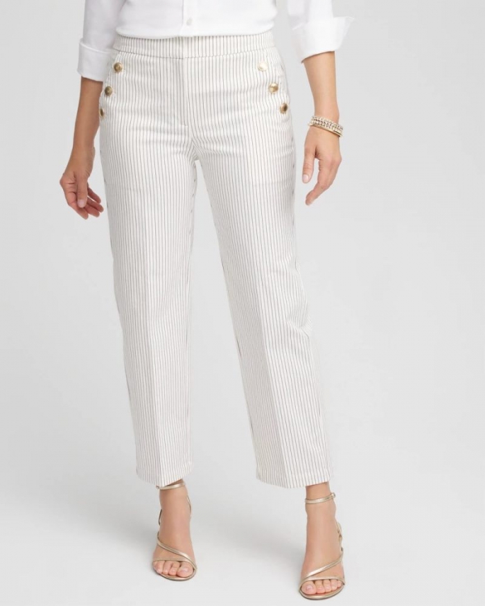 Chicos Emme Striped Sailor Straight Crops - ECRU