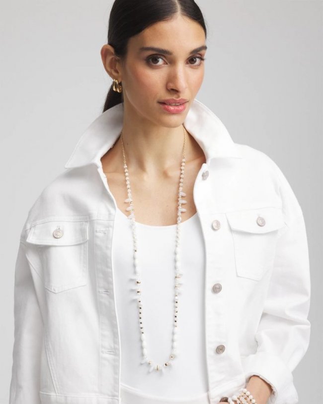 Chicos White Beaded Single Strand Necklace - WHITE
