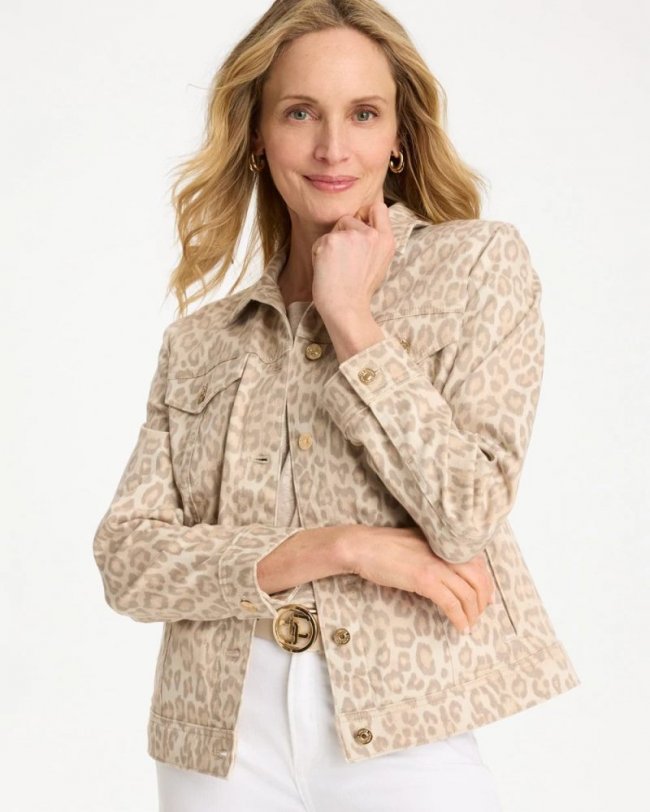 Chicos Denim Leopard Print Jacket - CLASSIC ANIMAL