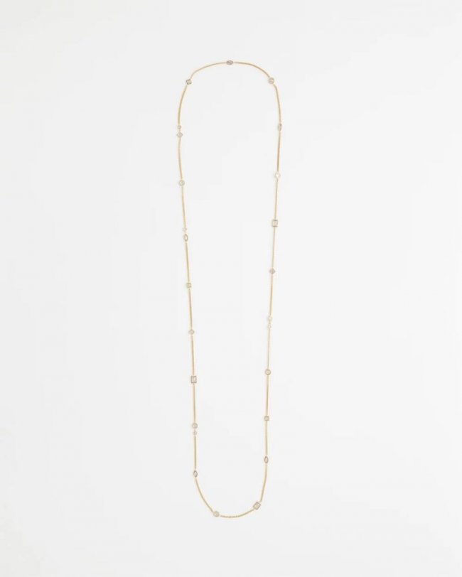 Chicos Fine Crystal Long Chain Necklace - GOLD