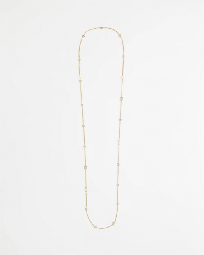 Chicos Fine Crystal Long Chain Necklace - GOLD