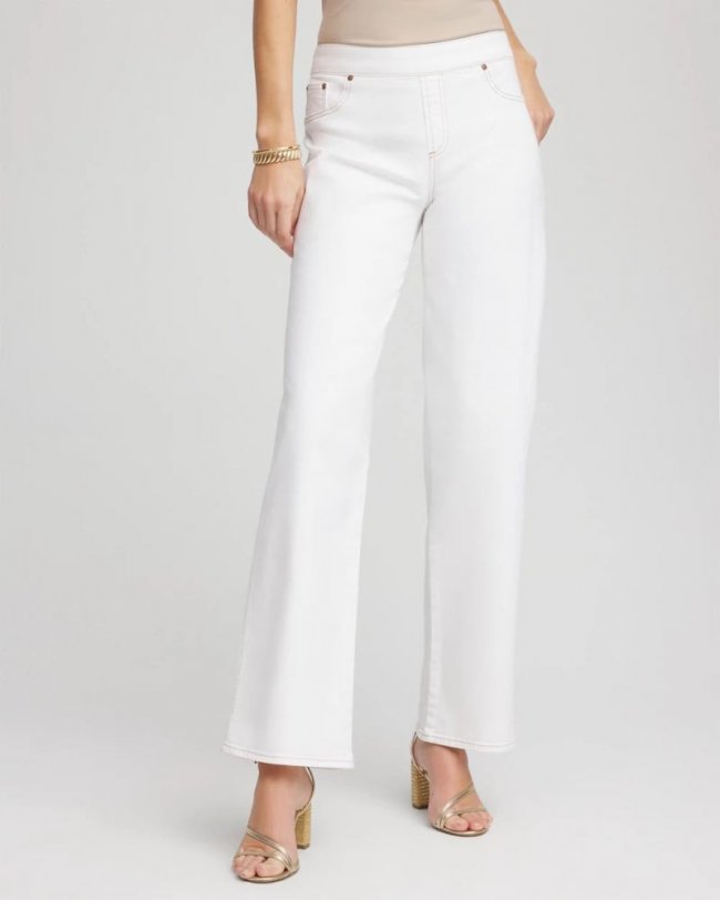 Chicos Seeded Pull-On Wide-Leg Jeans - NATURAL SEEDED