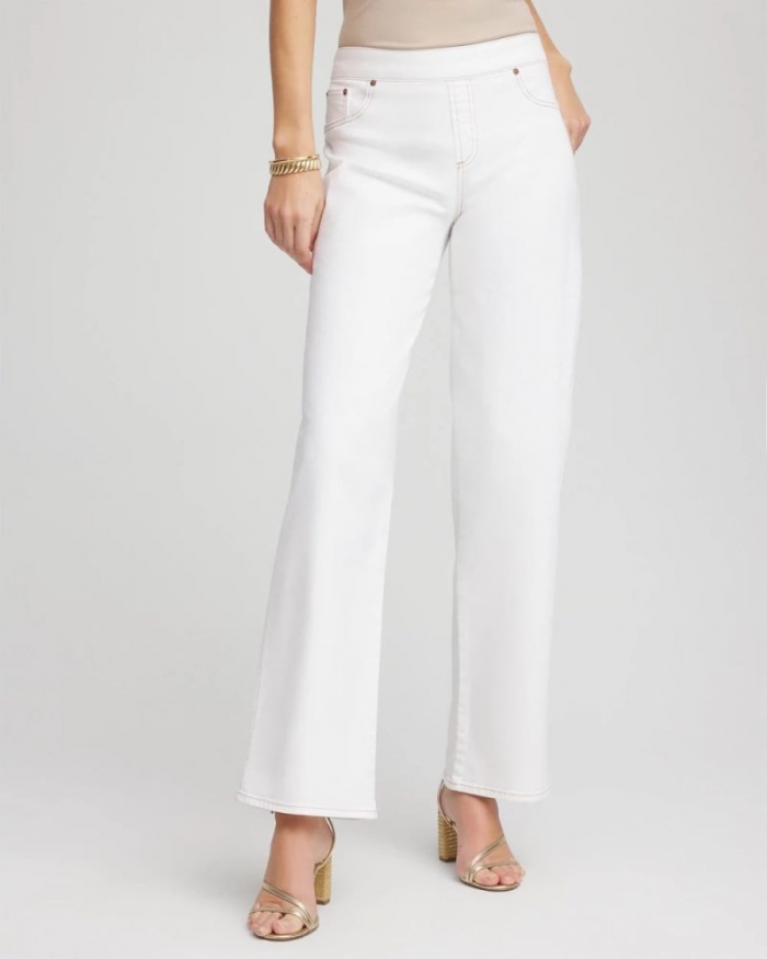 Chicos Seeded Pull-On Wide-Leg Jeans - NATURAL SEEDED