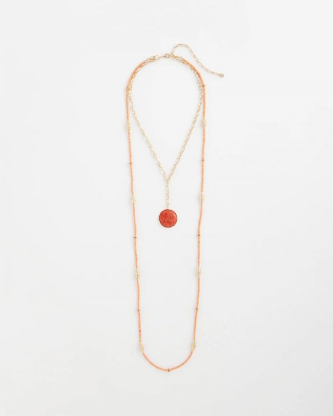 Chicos Convertible Beaded Pendant Necklace - ORANGE