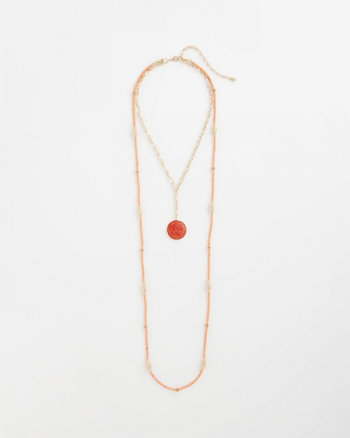 Chicos Convertible Beaded Pendant Necklace - ORANGE